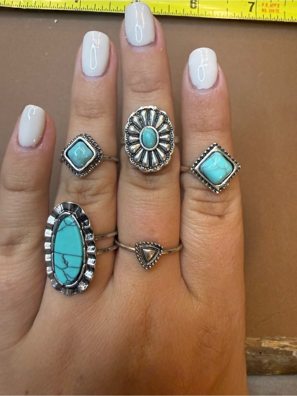 🩵BUNDLE AND SAVE (3/$16) 🩵 Turquoise Stone Silver-Tone Rings - Set of 5
